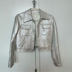 Mango Silver Valencia Cropped Jacket NWT Size XS